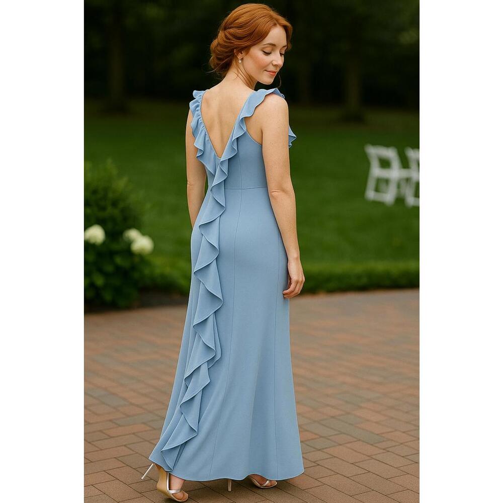 Aidan Mattox Gown Low Back with Ruffles sz 6 Light Blue $360